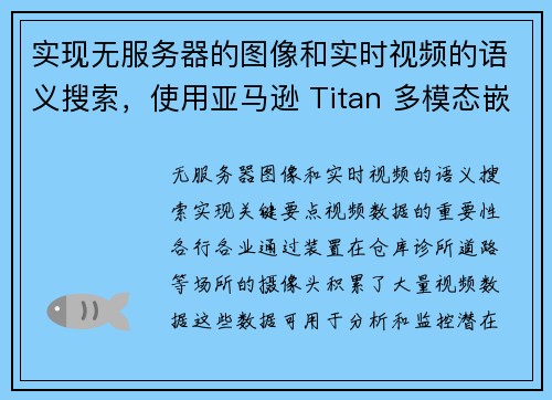 实现无服务器的图像和实时视频的语义搜索，使用亚马逊 Titan 多模态嵌入 机器学习博客